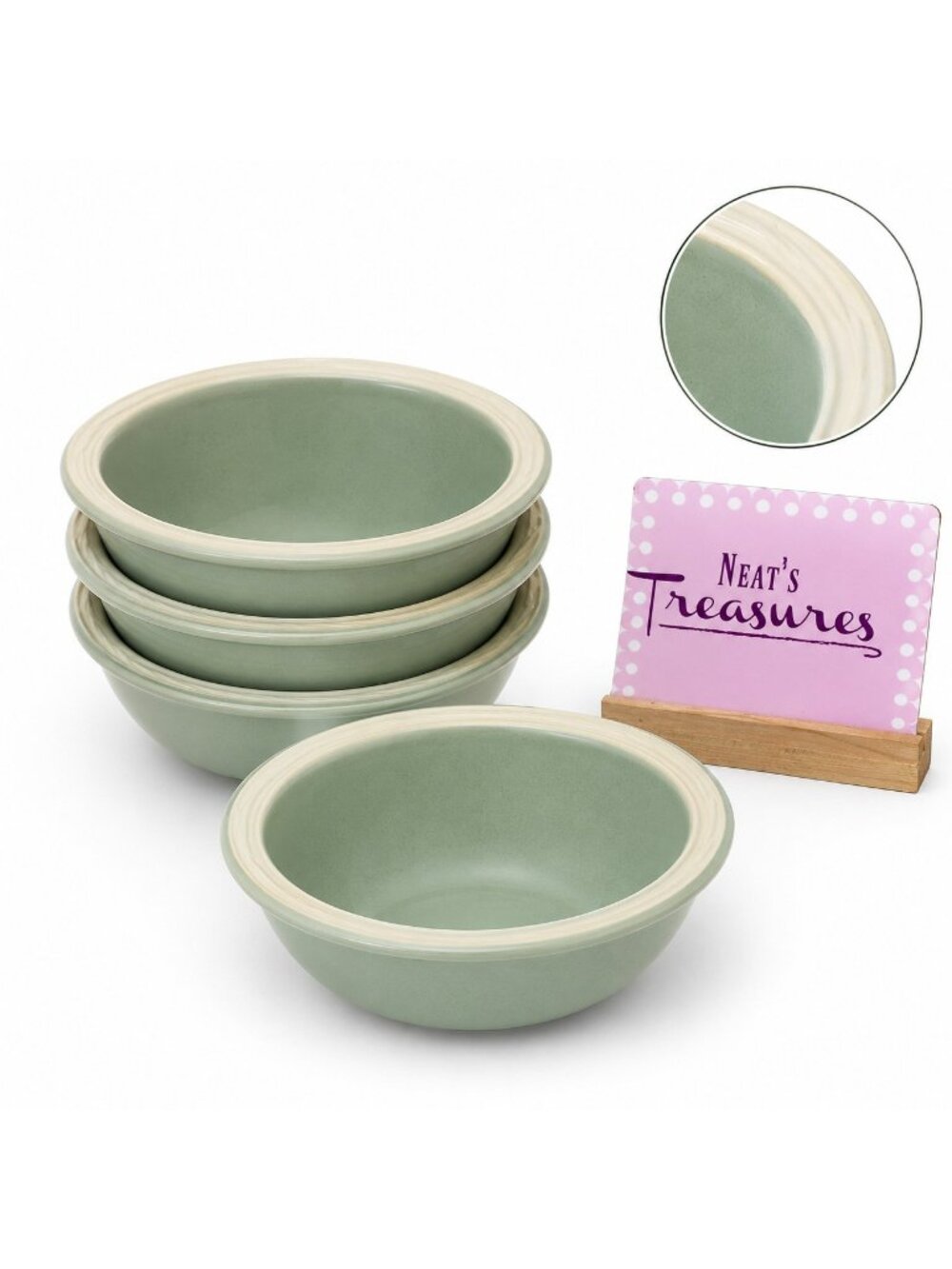 Epoch C EXPRESSIONS Sage Green Embossed Rope Edge Rim Soup Cereal Bowls Set of 4
